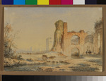 Idealtypische italienische Landschaft mit Ruinen und figürlicher Staffage