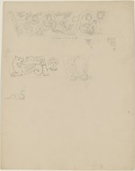 Skizzenblatt mit spätromanischen Ornamenten (recto); gotischer Fassadenriß, Ansicht (verso)