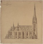 Kassel, Lutherkirche, Präsentationszeichnung der Nordfassade, Aufriß
