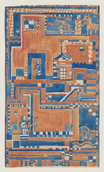 Art Déco-Entwurfsskizze in Blau und Braun