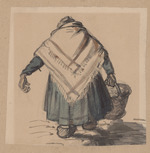Marktfrau mit Korb von hinten
