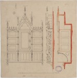 Kassel, Villa Wedekind (?), Entwurf für einen Aufsatzschrank, Vorder- und Seitenansicht, Schnitt
