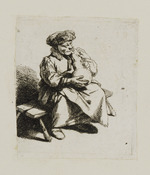 Eine sitzende Frau mit einem großen Krug