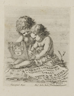 Zwei zeichnende Kinder mit dem Wappen des Widmungsempfängers und Serientitel