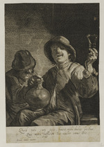 Mann mit Weinglas und Krug, daneben ein rauchender Mann