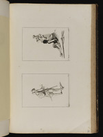 Oben: Auf dem Boden sitzender Soldat, sein Gewehr neben ihm, und Frau mit Krug; unten: Soldat mit Glas in der rechten Hand