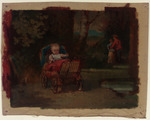 Kleinkind im Kinderwagen im Park Wilhelmshöhe, Skizze