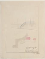 Kassel-Wilhelmshöhe, Schloß, Corps de Logis und südlicher Verbindungsbau, Entwurf für eine Außentreppe, Grund- und Aufriß