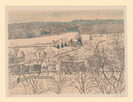 Willingshausen im Schnee mit winterlichen Gärten vor Oberförsterei am Waldrand
