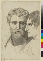 Zwei männliche Köpfe, der eine mit Bart, der andere im Profil nach links