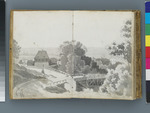 Landschaft mit Straßenkurve, Brücke und Gebäude, Ort im Hintergrund (siehe auch GS GS 1441-22)
