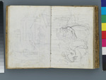 Waldausschnitt mit Baumansatz (siehe auch GS 1441-33); verso: Mönch spricht mit Familie mit Kleinkind an einem Tisch vor einer Kirche