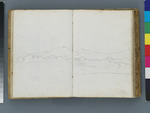 Bergkette mit Burgruine vom Flußufer aus gesehen (siehe auch GS 1441-53); verso: Bergige Landschaft hinter einem Fluß ein großer Gebäudekomplex (siehe auch GS 1441-57)