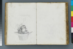 verso: Karikatur eines männlichen Kopfes mit Hut, im Profil nach links