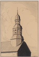Nieder-Gemünden, ev. Pfarrkirche, Haubendachreiter, Bauaufnahme, perspektivische Ansicht