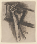 Handstudie Christus am Kreuz; verso: Studie einer antiken Statue im Profil