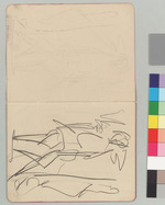 Tänzerin in starker Bewegung. 3. Blatt einer Lage von Skizzenbuchblättern. Rückseitig: Zwei sitzende Figuren