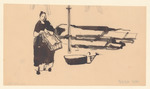 Frau mit Wäschekorb auf der Bleiche