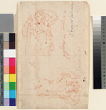 Nachzeichnung einer der Hermenfiguren von der Decke der Galleria Farnese; rückseitig Skizze einer Landschaft und eines Putto