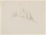 Desenberg, Skizze der Burgruine, perspektivische Ansicht