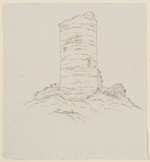 Jesberg, Burgruine, Skizze zum Bergfried, perspektivische Ansicht