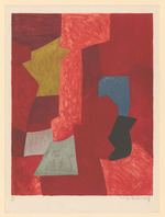 Abstrakte Komposition in Rot, Gelb, Blau, Grün und Schwarz