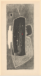 Abstrakte Komposition in schwarz-weiß mit rotem Punkt