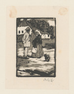 Paar mit Hund auf Dorfstrasse