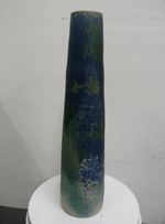hohe Vase mit blau-grüner Glasur