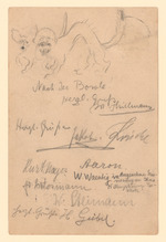 Postkarte, "Nach der Parole" mit Grüßen von Thielmann, Krücke, Aaron, Meyer, Waentig, Schloemann, Steinmann, Giebel.