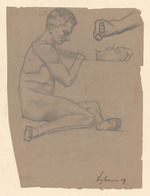 Sitzender männlicher Akt, zwei Detailstudien des rechten Fußes
