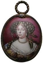 Miniaturporträt Königin Charlotte Amalie von Dänemark (1650-1714), Gemahlin König Christian V. von Dänemark (oo 1667), Schwester des Ldgf. Carl von Hessen-Kassel