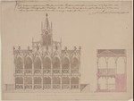 Kassel-Wilhelmshöhe, Löwenburg, Turnierhaus, Kopie einer Zeichnung H. C. Jussows