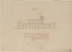 Stadthagen, Bahnhof, Entwurf, Aufriß der Rückfassade und Grundriß des ersten Geschosses