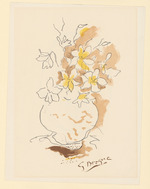 Vase mit Blumen, verso: Kind im Profil mit Efeu