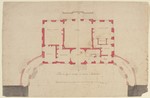 Wilhelmsthal, Schloß, Entwurf zum Erdgeschoß des Corps de Logis und zu den Galeriebauten, Grundriß