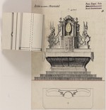 Kassel, Elisabethkirche, Bauaufnahme und Entwurf für einen Tabernakel auf dem Altar, Aufriß und Schnitt