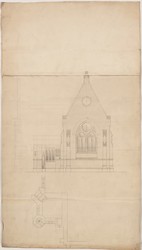 Kassel, englische Kirche St. Alban, unvollendeter Entwurf zur Turmerhöhung, Grund- und Aufriß