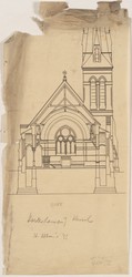 Kassel, englische Kirche St. Alban, Entwurf zur Turmerhöhung, Schnitt (Kopie?)