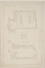 Marburg, Schloßkapelle, Sakristei, Bauaufnahme, Querschnitt und Grundriß