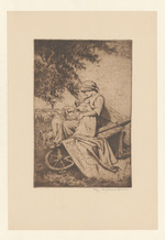 Bäuerin mit Kind an einem Baum sitzend