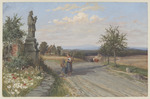 Landstraße mit Bauern und Statue des hl. Nepomuk (Böhmen)