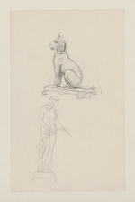 Stehende, weibliche Figur und sitzender Hund; rückseitig: stehende Figur