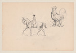 Reiterin und Hahn; rückseitig: Pferdeskizze