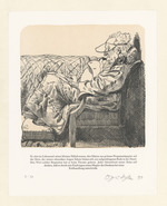 Er sitzt im Lehnsessel seines kleinen Schlafraumes, den Schirm aus grünem Pergamentpapier auf der Stirn, Blatt 1 der Folge "Tod in Weimar" (Novelle S. 3)