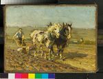 Pflügender Bauer mit zwei Pferden