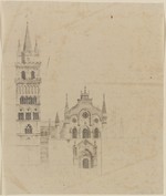 Neogotische Kirchenfassade, Entwurf, unvollendeter Aufriß