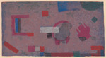 Abstrakte Komposition in Violett, Blau, Rot, Grün, Schwarz und Weiß