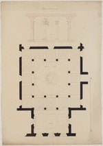 Brunnenhof mit Säulenhalle, Studienblatt, Grundriß und Aufriß der Säulenstellung