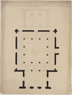 Brunnenhof mit Säulenhalle, Studienblatt, Grundriß und Schnitt